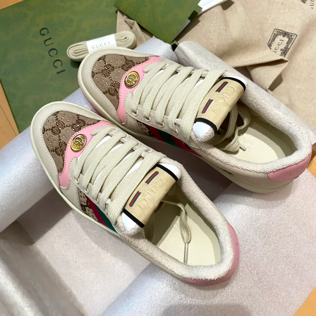 👟👟Ex-factory price 480👟👟 Gucci dirty shoes, the latest rhinestone style in early spring 2023! Super fragrant ~ simple and high-end color matching, bulingbuling can't refuse! New style, not old style! Size: Female 34-40